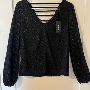 Miss Me EYELASH METALLIC MESH DRESS TOP SMALL Black Shimmer Blouse